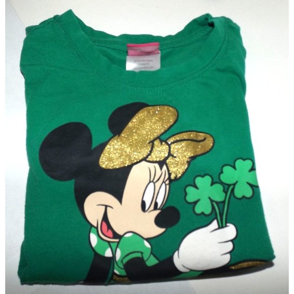 Disney S 6/6X Minnie Mouse green tee shamrocks Irish, St. Patrick's Day